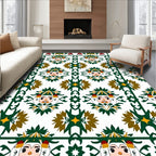 Folksy Green White Brown Medallion Rug