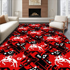 Bold Red White Mythical Creature Rug