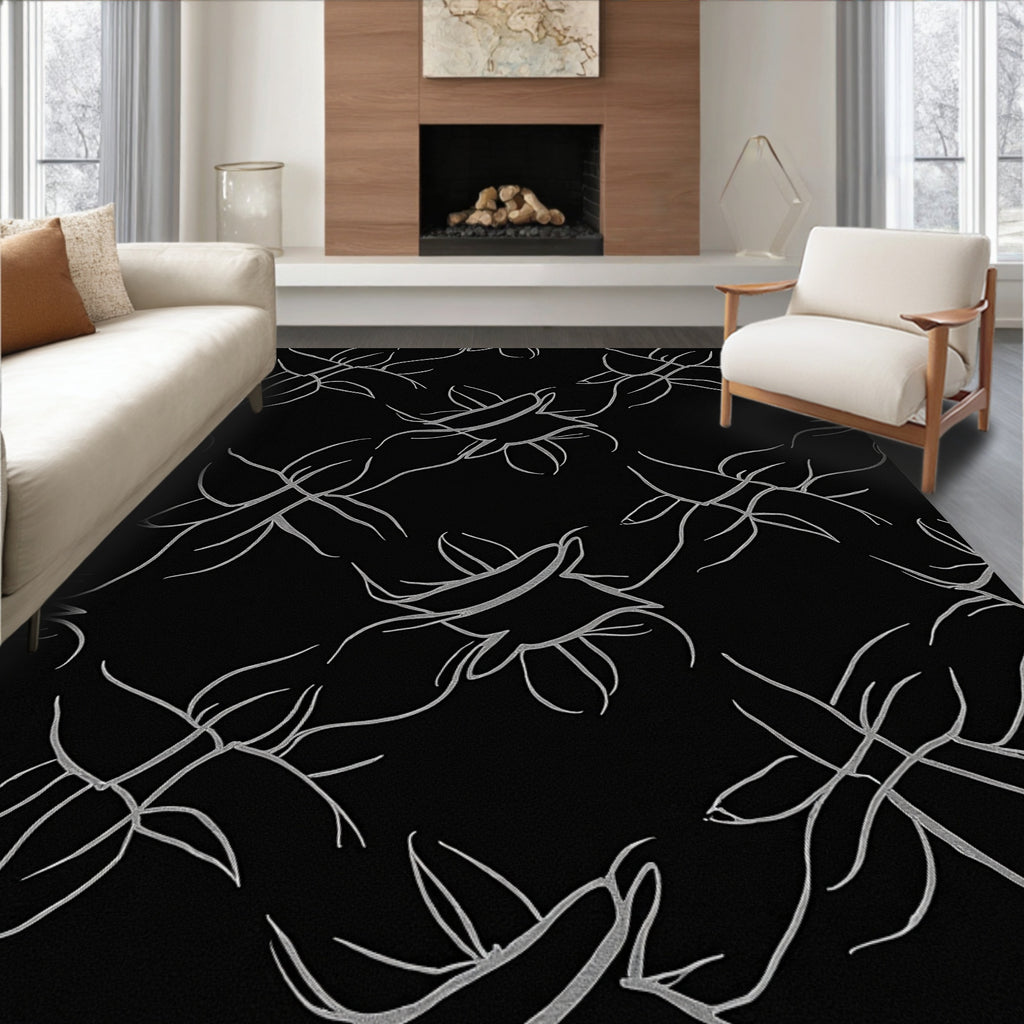 Black White Organic Petal Swirl Rug