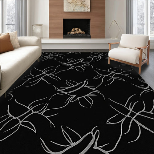 Black White Organic Petal Swirl Rug