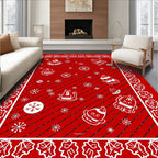 Red Festive Holiday Characters Snowflakes Rug