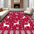 Crimson Reindeer Snowflake Border Rug