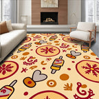 Earthy Yellow Crimson Folk Art Objects Rug