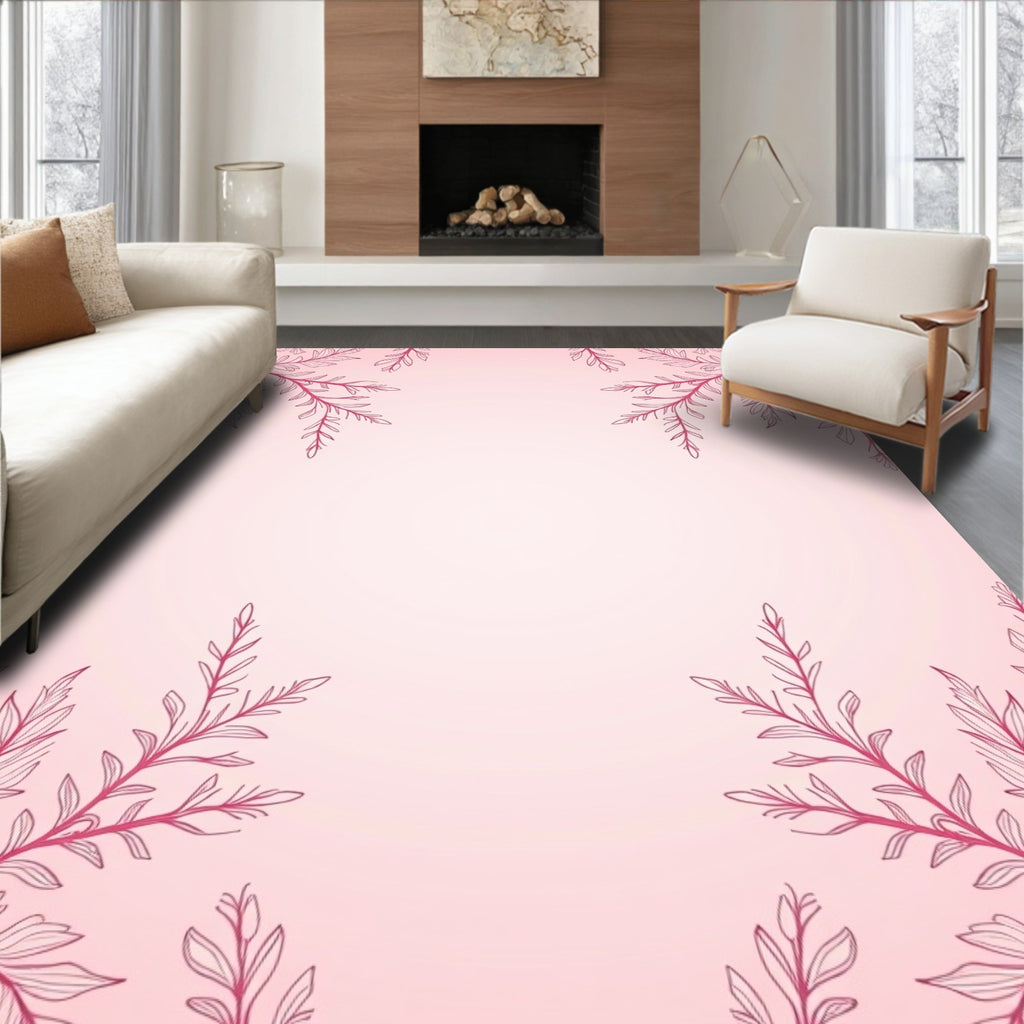 Delicate Pink Floral Branch Frame Rug