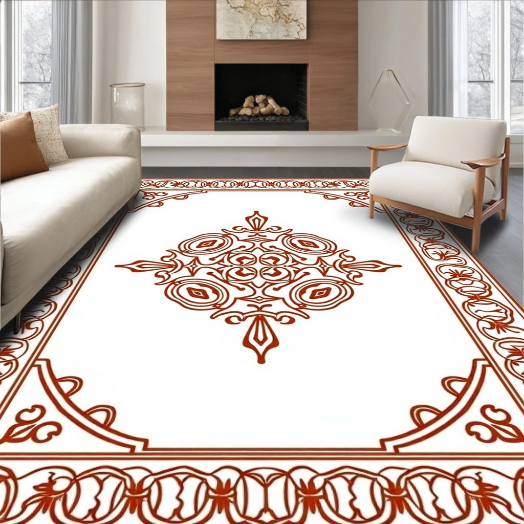 Ornate Brown Centerpiece Border Rug