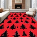 Black Fir Trees on Red Background Rug