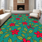 Teal Red Flower Berry Branch Rug
