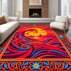 Vibrant Orange Dolphin Wave Sunset Rug