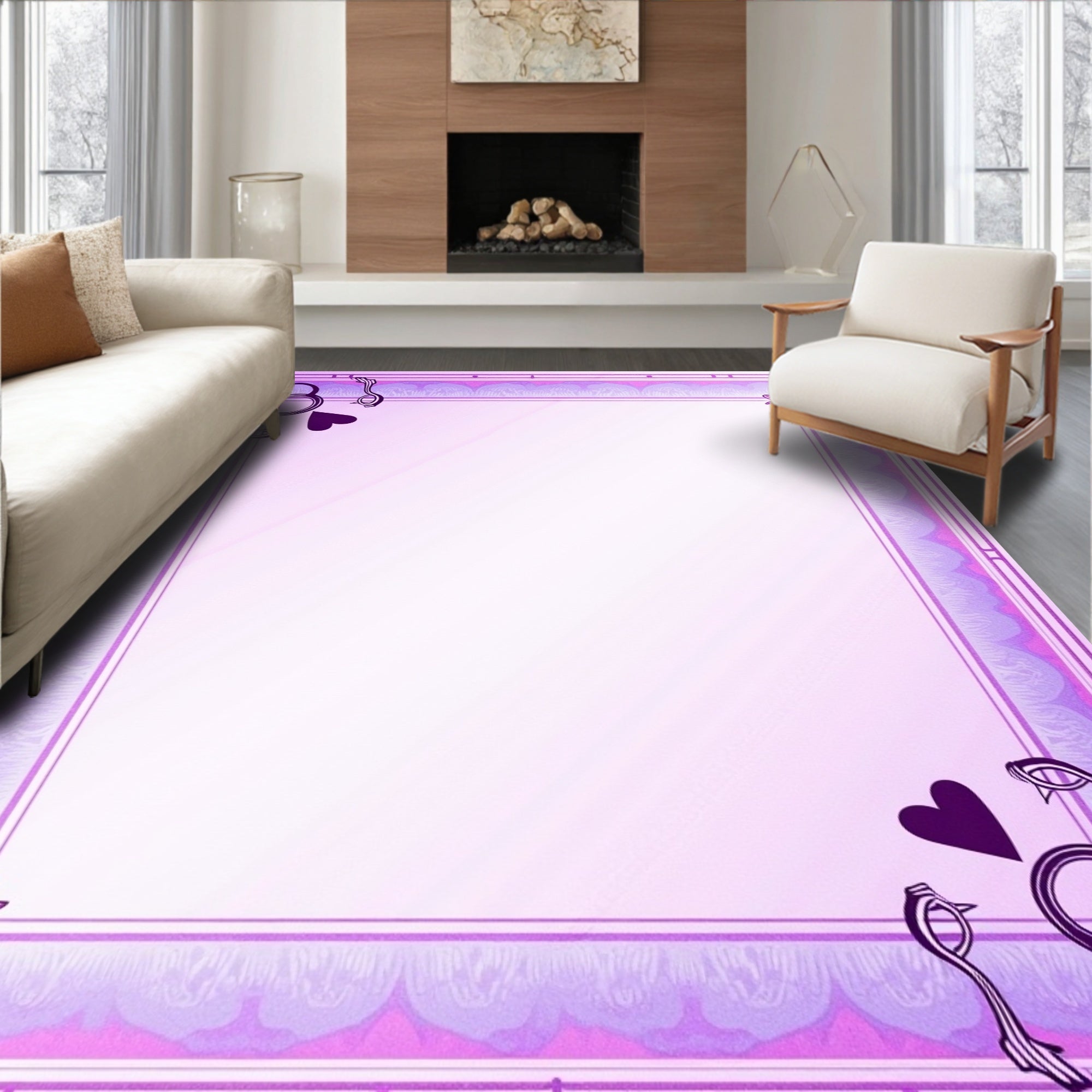 Purple Heart Swirl Floral Border Rug