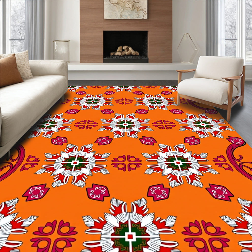 Vibrant Orange Floral Starburst Ensemble Rug