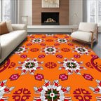 Vibrant Orange Floral Starburst Ensemble Rug