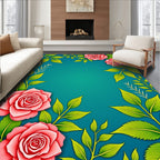 Coral Pink Rose Vine Border Rug