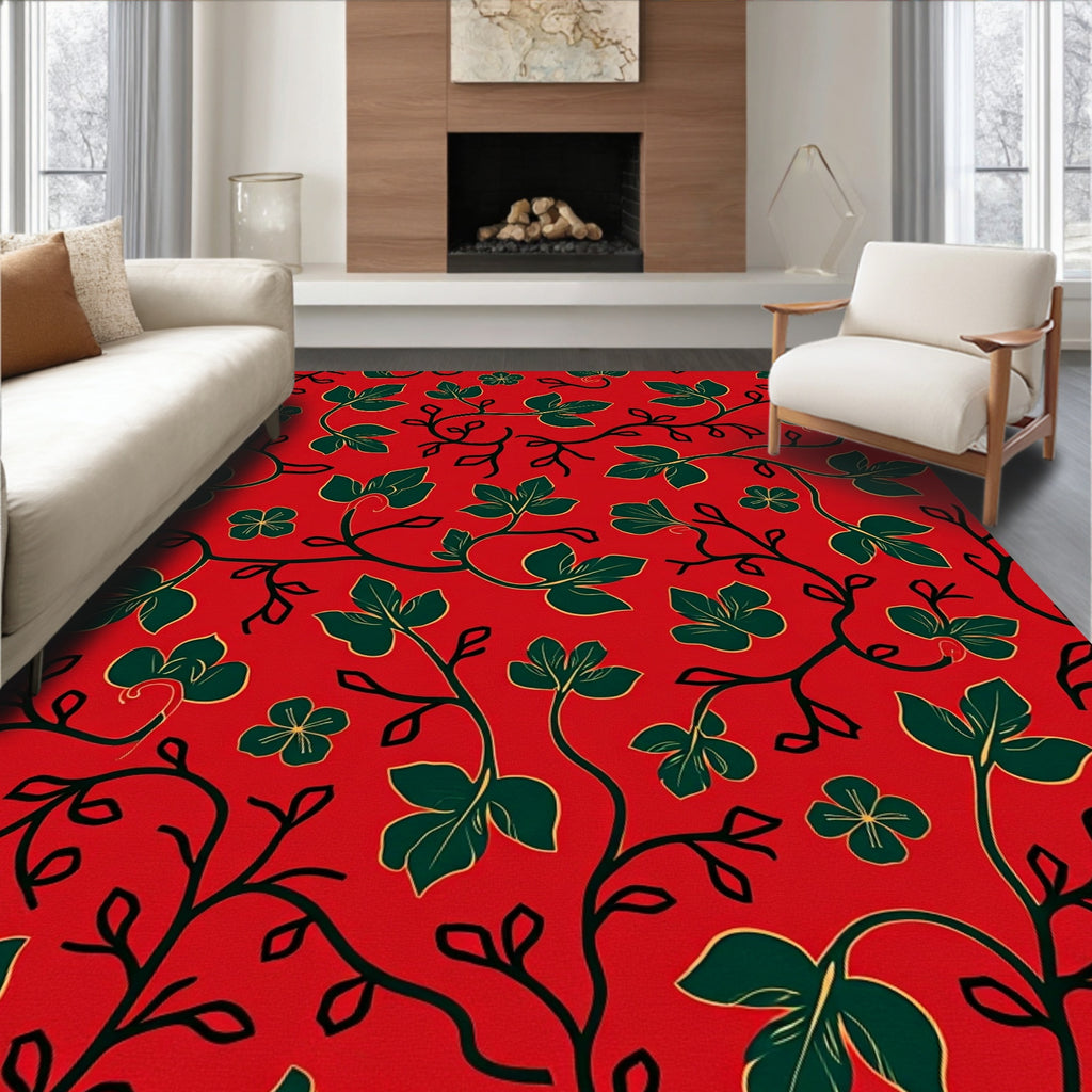 Crimson Ivy Vine Floral Rug