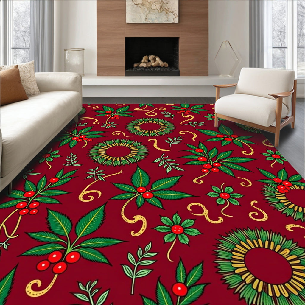 Deep Red Holly Berry Wreath Rug