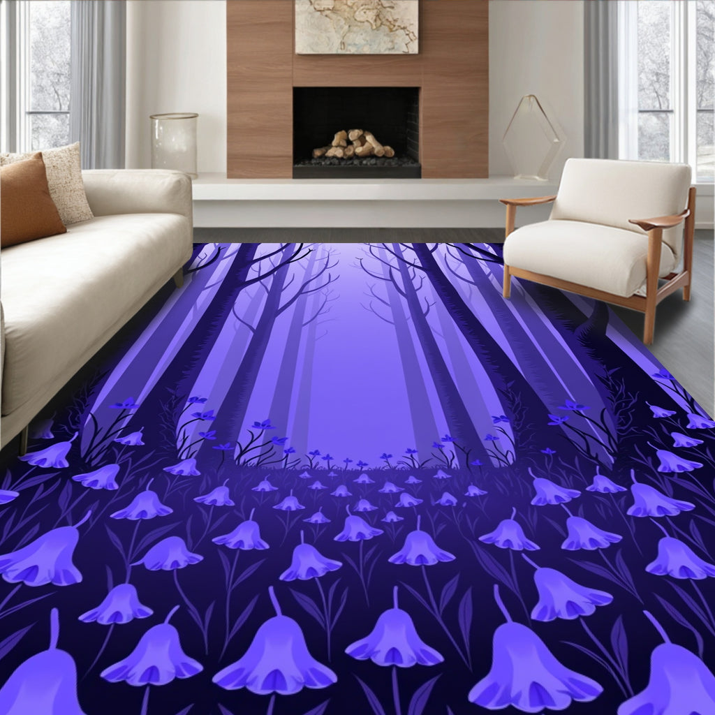 Enchanted Violet Forest Bell Flower Rug