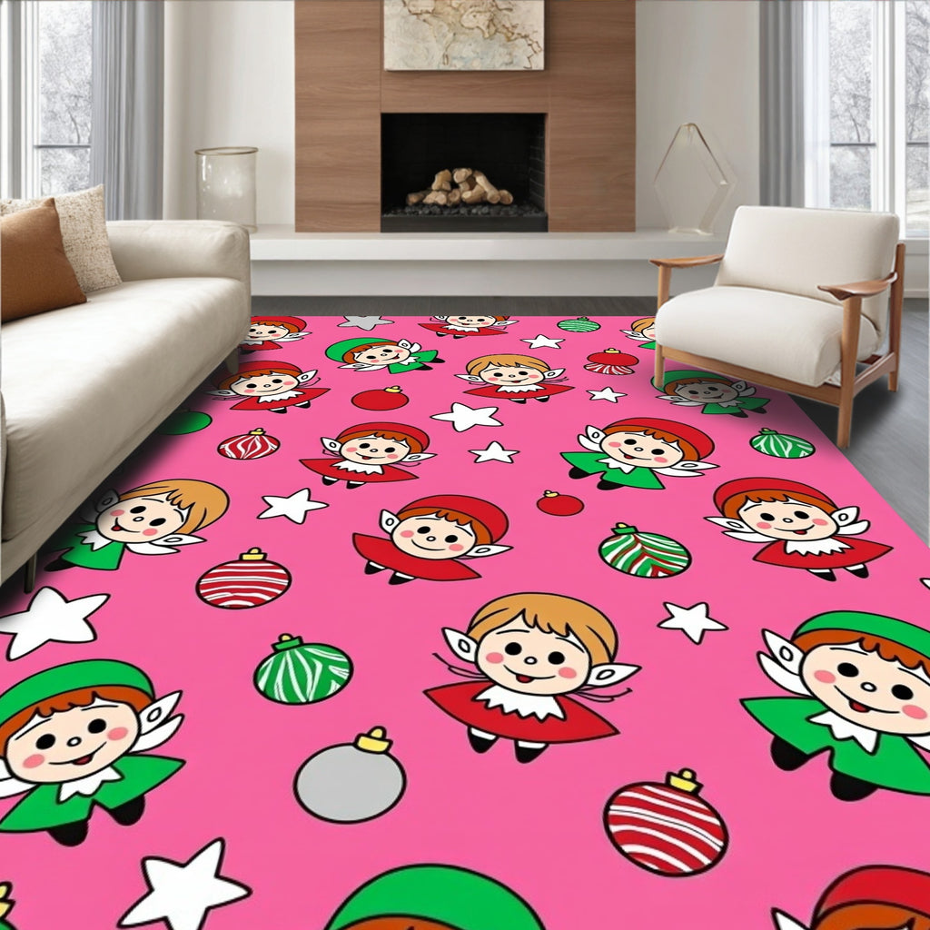 Cute Christmas Elves Ornaments Stars Rug