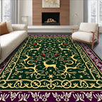 Green and Gold Stag Forest Border Rug