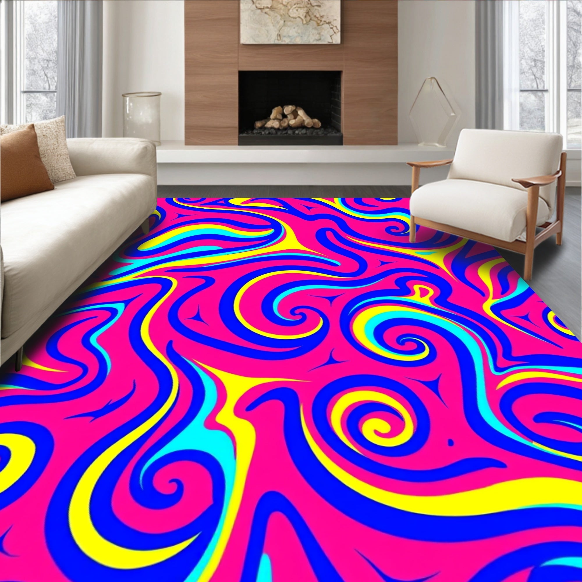 Vibrant Pink Swirls Abstract Rug