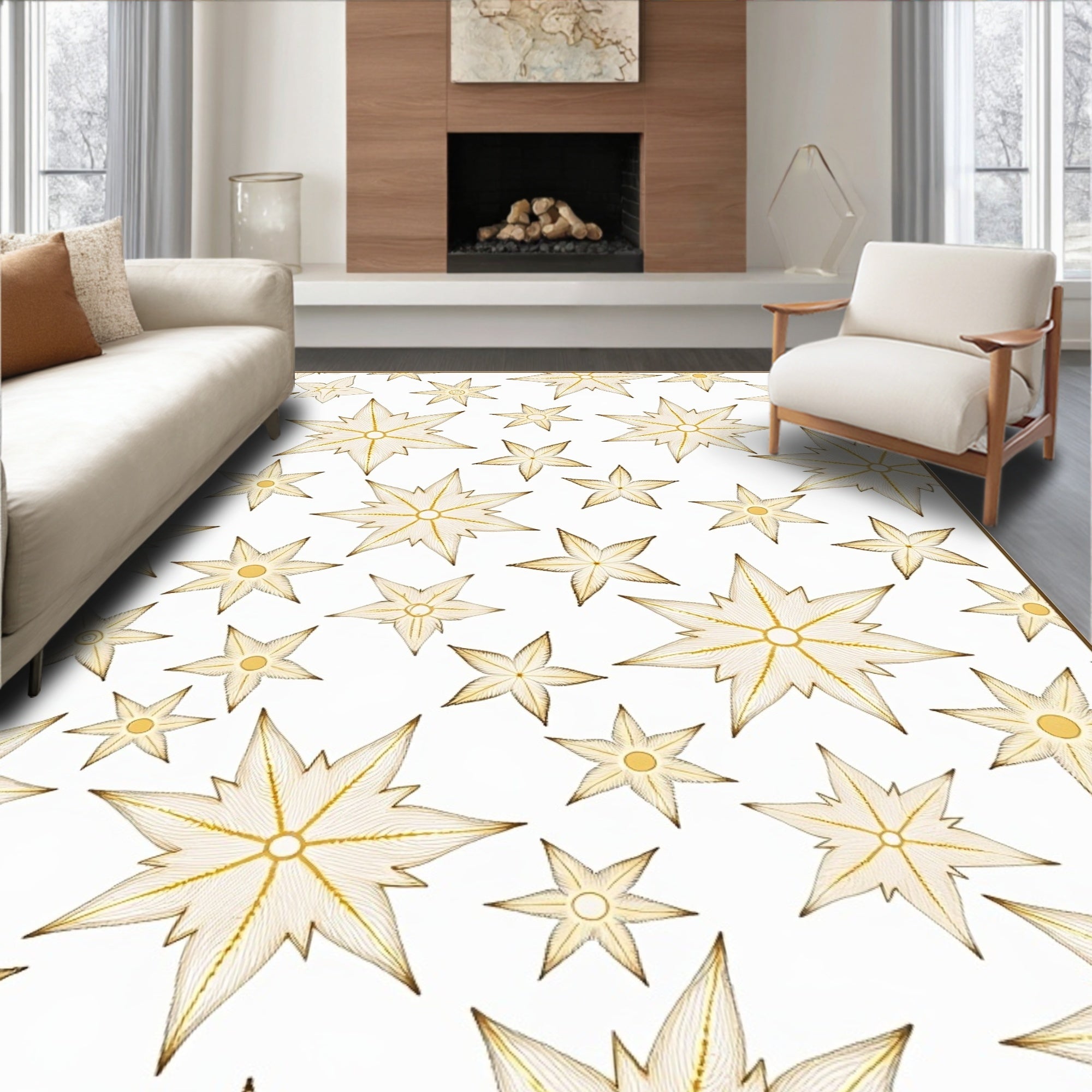 Golden Starburst Scattered Linen Rug