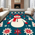 Festive Snowman Christmas Tree Snowflakes Rug