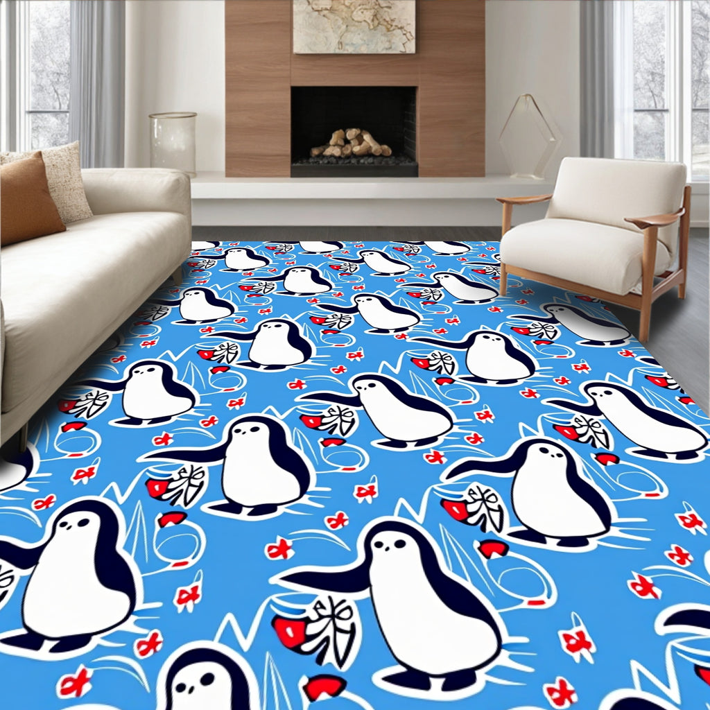 Whimsical Penguin Winter Wonderland Rug