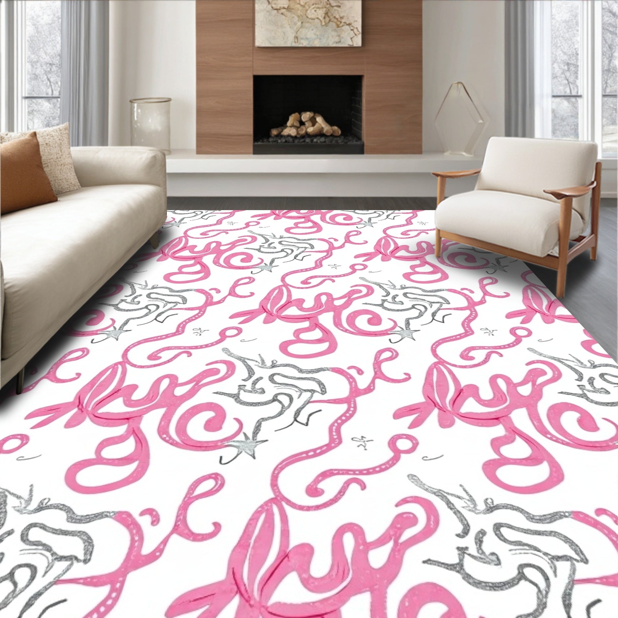 Pink Whimsical Script Starburst Rug