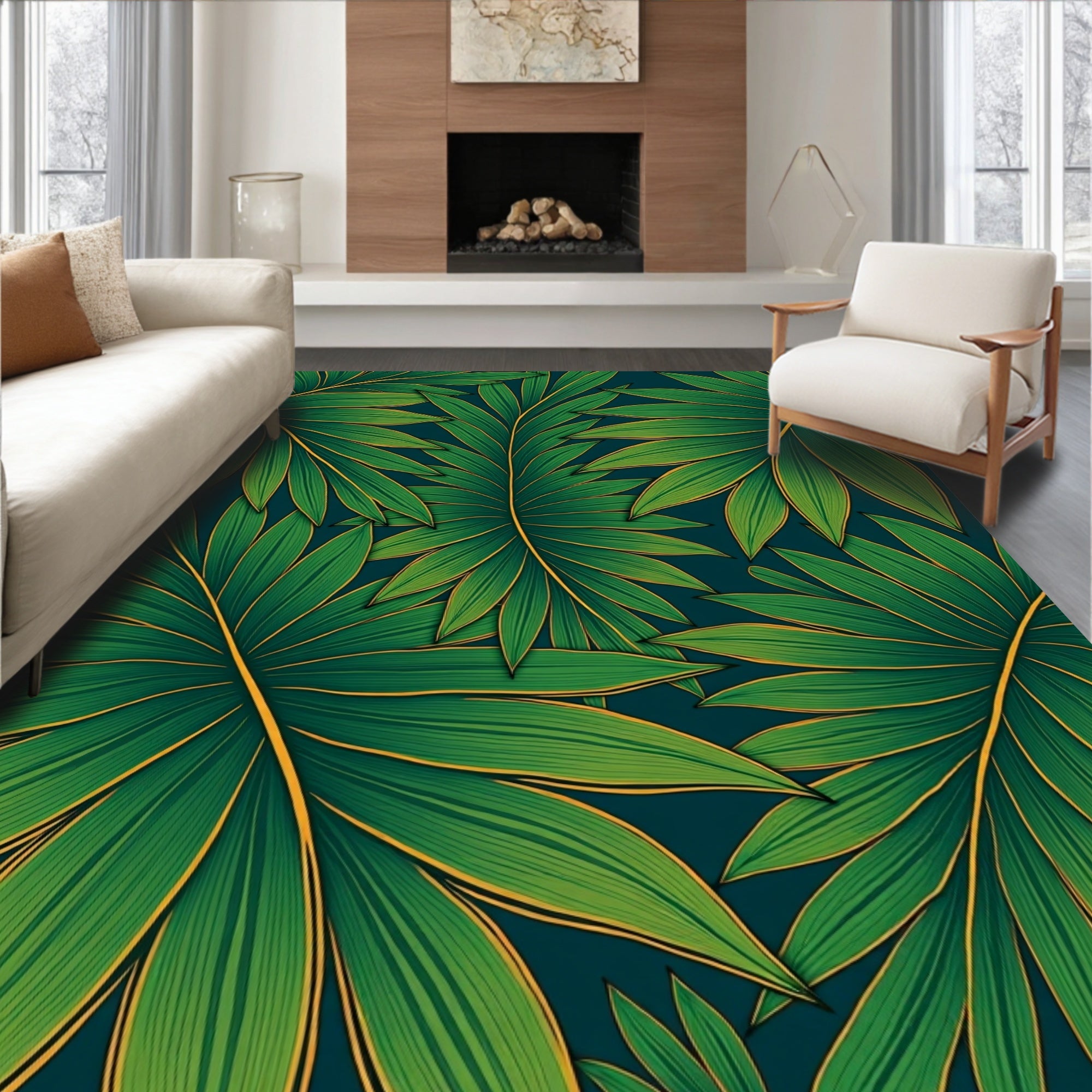 Emerald Green Tropical Fronds Rug