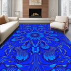 Lush Blue Floral Kaleidoscope Rug