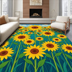 Golden Sunflower Field Sky Blues Rug