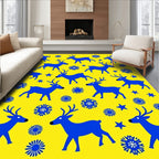 Blue Deer Snowflake Yellow Background Rug
