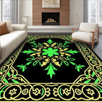 Green Yellow Floral Bordered Area Rug