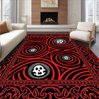 Red Black Skull Swirls Border Rug