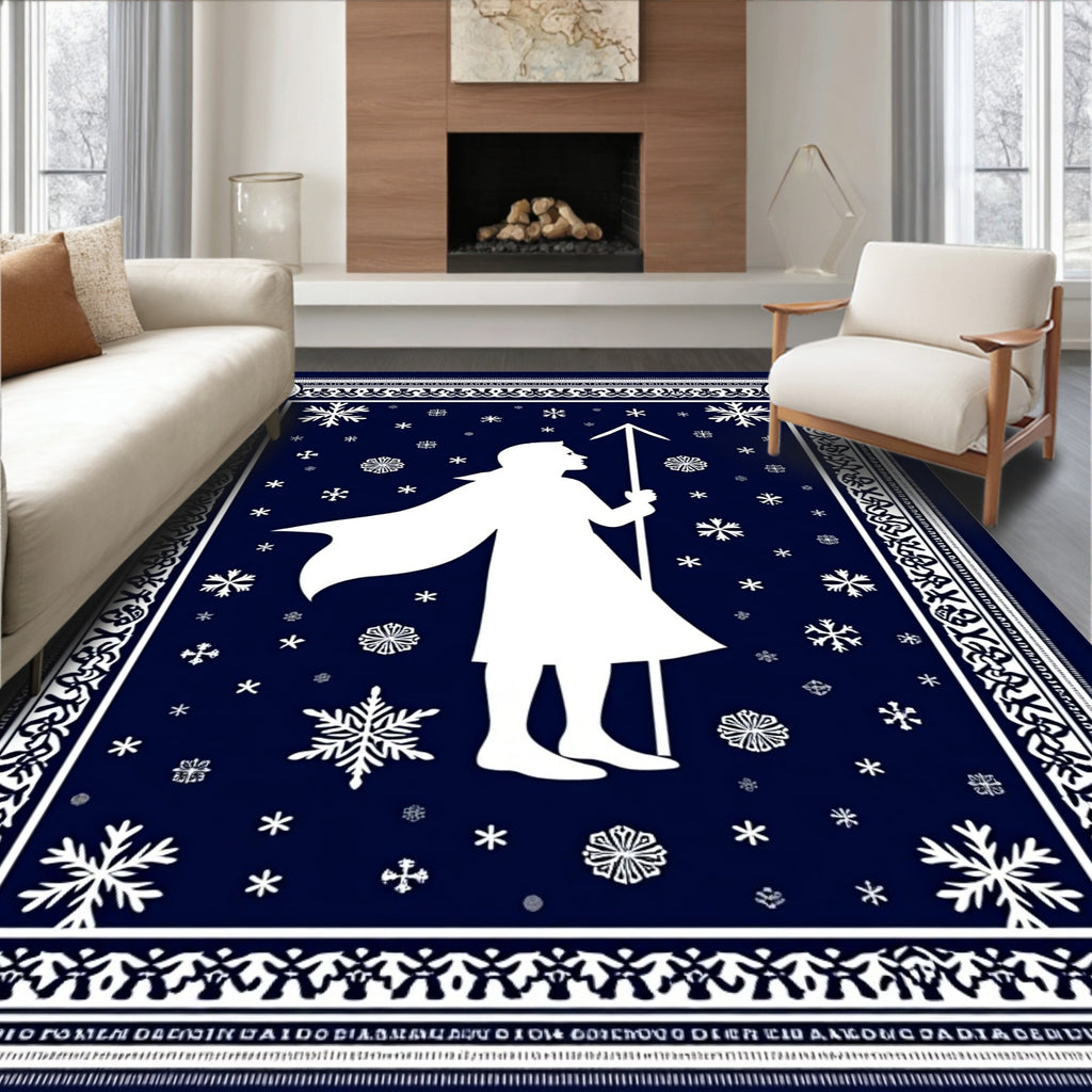 Deep Blue Snowfall Silhouette Rug