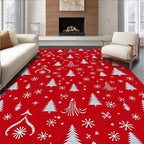 Red Snowflakes Christmas Trees Rug