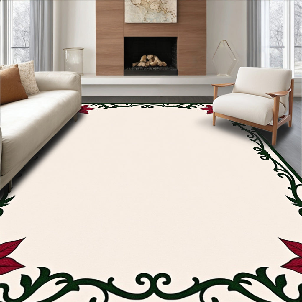 Crimson Poinsettia Vine Border Rug