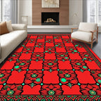 Vivid Red Floral Lattice Medallion Rug