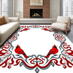 Crimson Cardinal With Red Leaf Scrollwork Rug