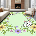 Whimsical White Puppies Floral Vine Rug
