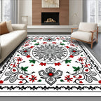 Gray Red Floral Medallion Border Rug