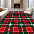 Classic Red Green Plaid Snowflakes Rug