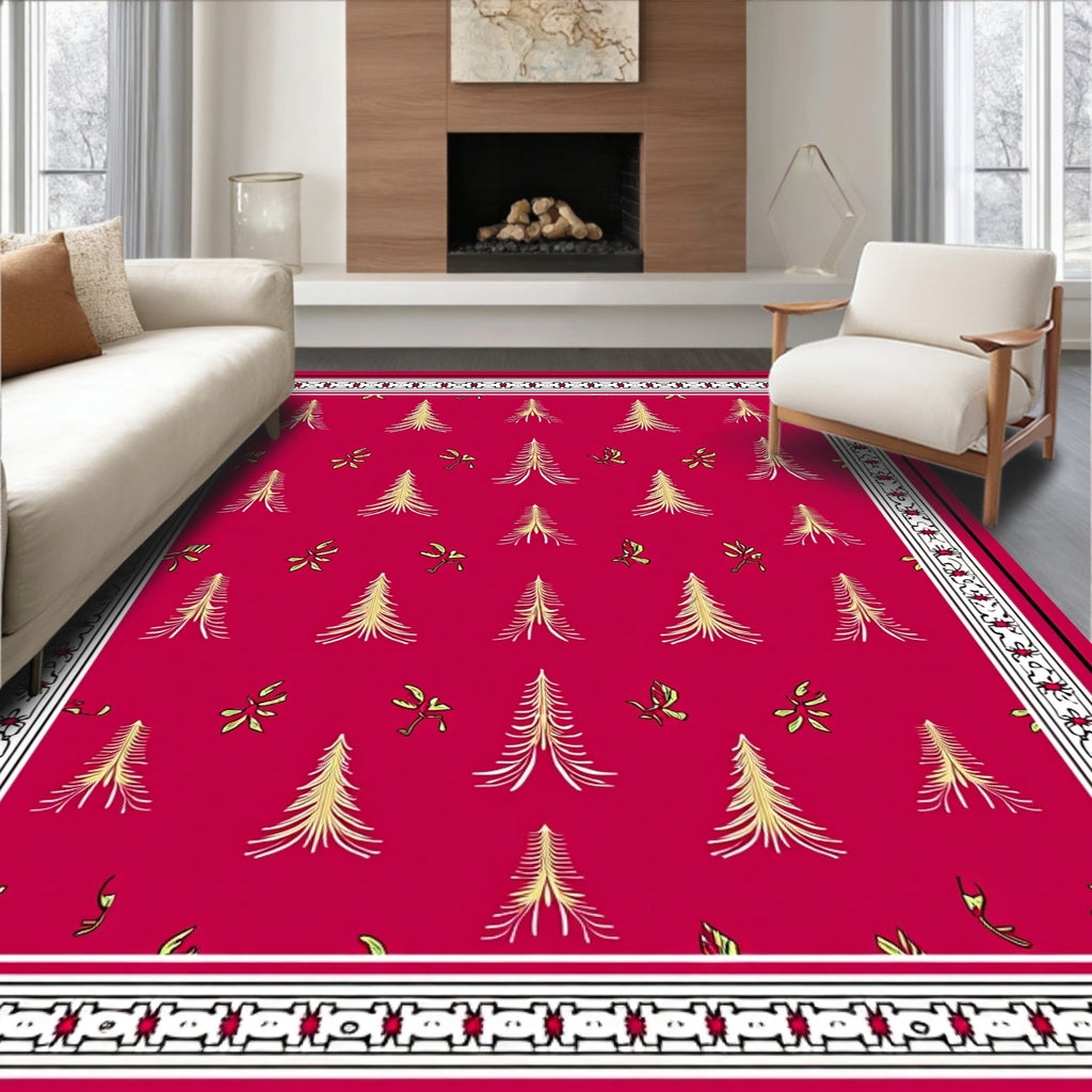 Crimson Pinecone Forest Whimsical Border Rug