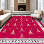 Crimson Pinecone Forest Whimsical Border Rug