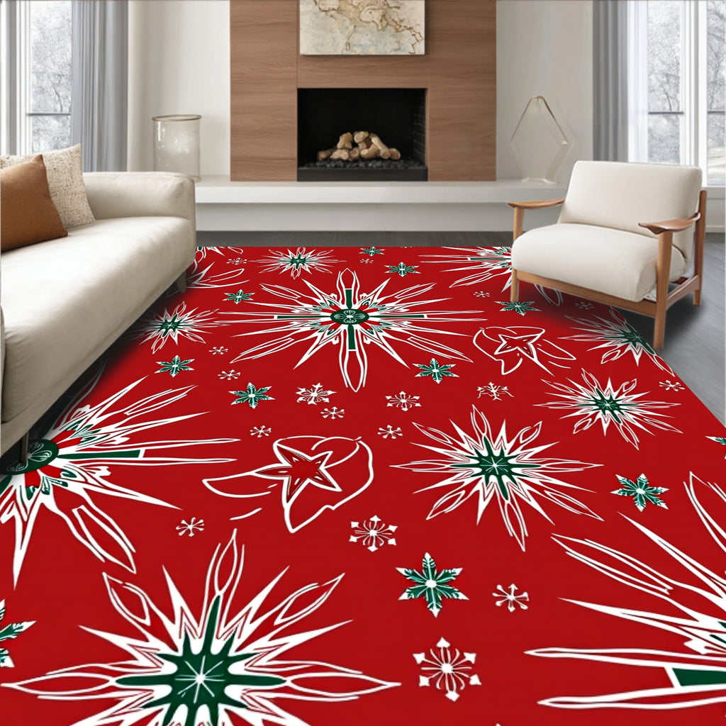 Festive Red White Green Starburst Rug