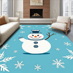Charming Blue Snowman Snowflake Winter Rug