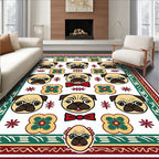 Cute Pug Faces Floral Border Rug