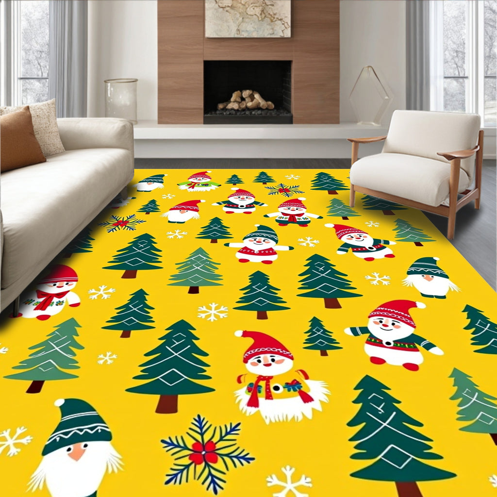 Charming Gnomes Snowflake Forest Yellow Rug
