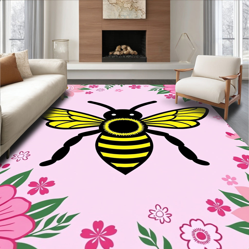 Happy Bee Floral Garden Pink Rug
