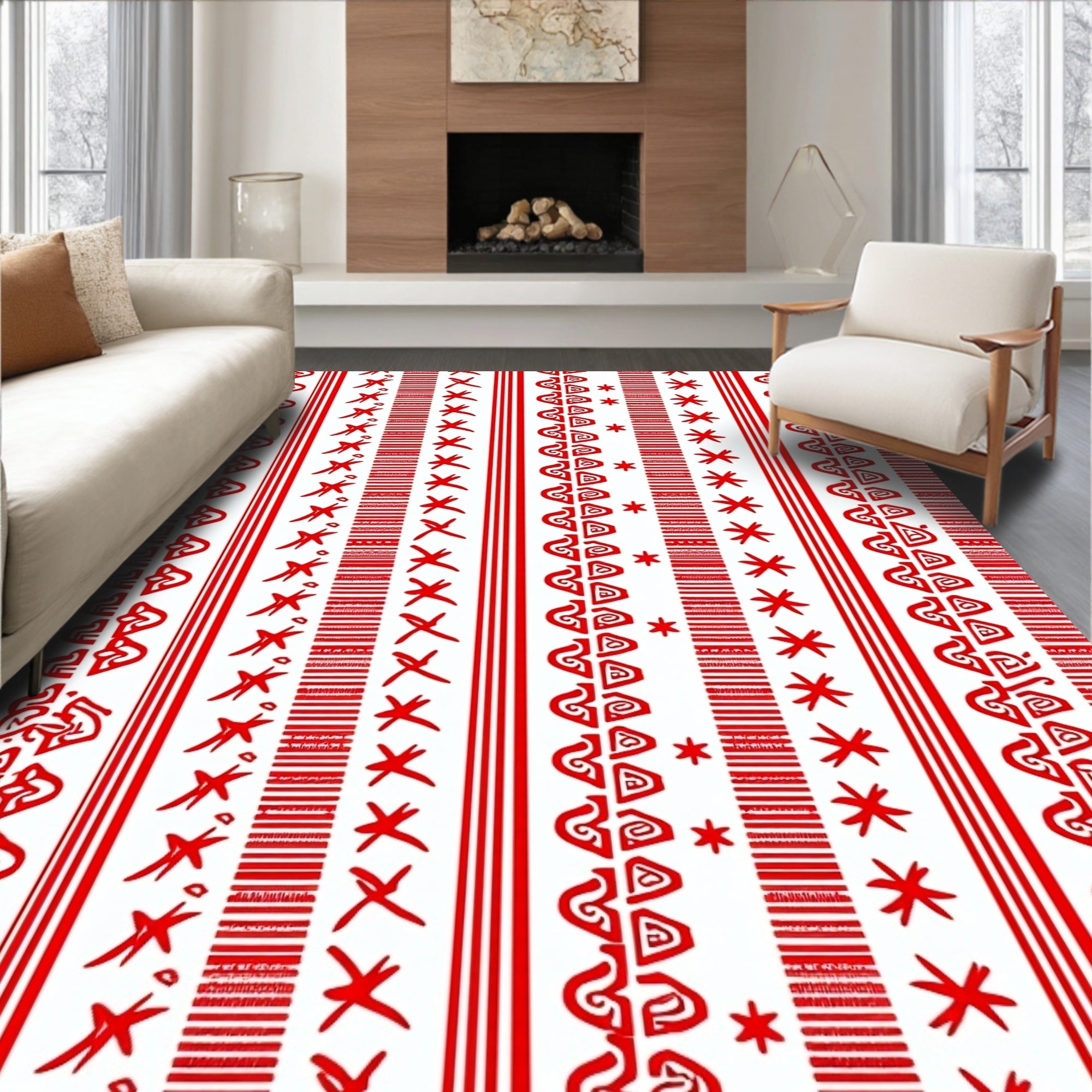 Crimson Tribal Stripe Geometric Rug