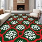 Festive Green Red Snowflake Medallion Rug