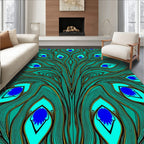 Teal Blue Peacock Feather Medallion Rug